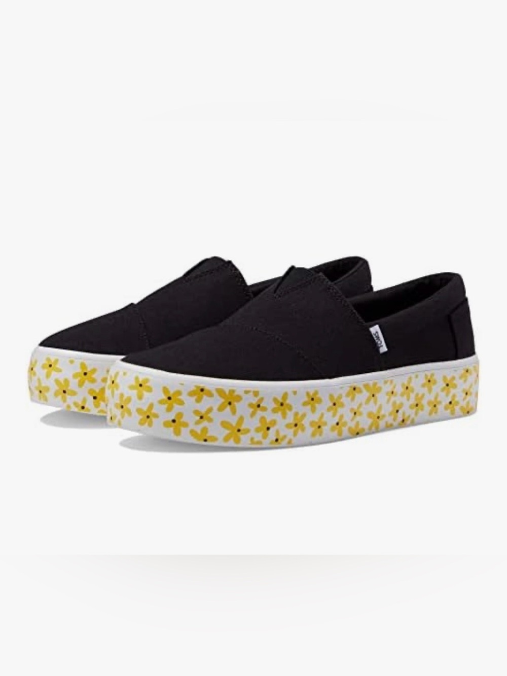 TOMS Alp Fenix Platform Slip On in Black Canvas / Sun Daisies - Size 8